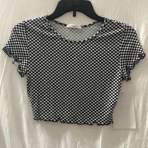 mini b/w checked J&G crop top